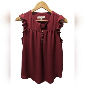 LOFT red seeveless ruffle blouse Size XS